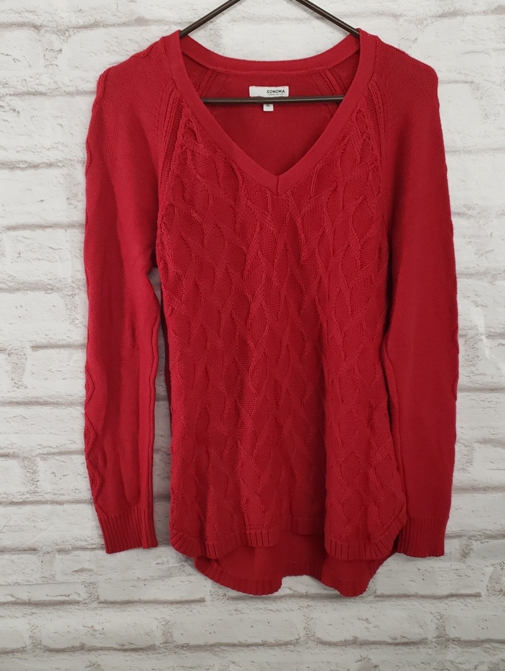 SONOMA Red V-Neck Cable Knit Sweater. XLarge.